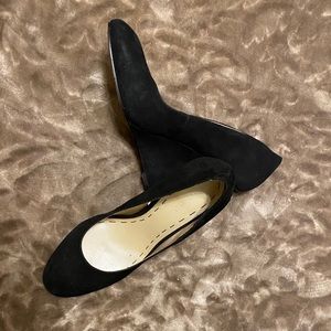 Black suede wedge heel shoes